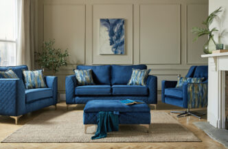 Mayfair 3 Seater Sofa with Snuggler, Luxe Swivel Chair & Storage Stool