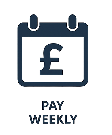 Calendar icon with a pound symbol, symbolizing flexible weekly payment options