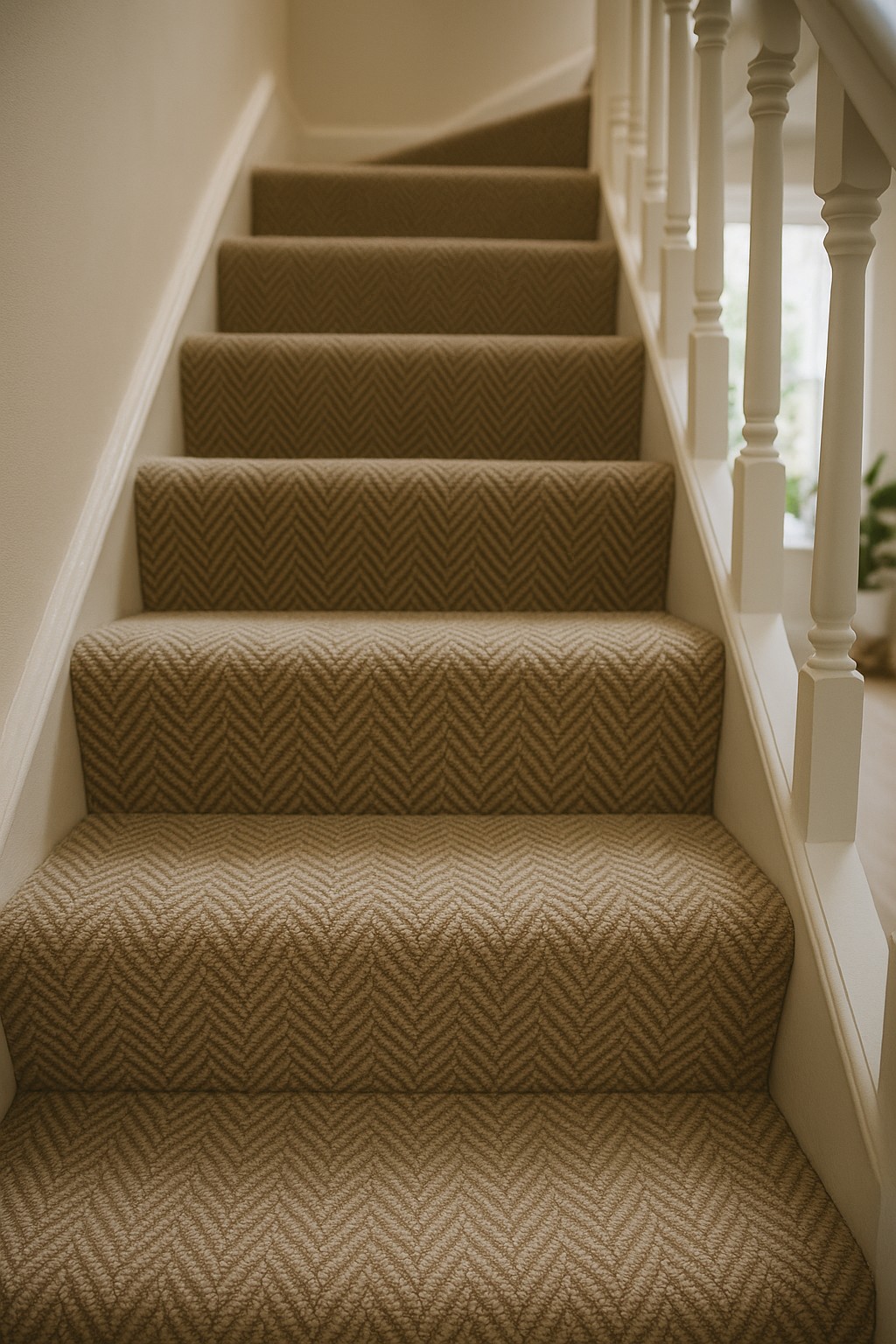Herringbone carpet on stairs