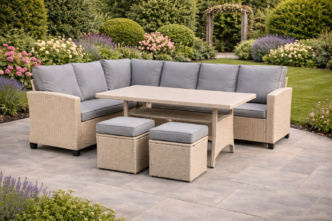Premier Birchwood 8 Seat Rattan Corner Sofa Dining Set - Light Grey
