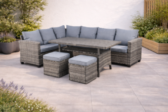 Premier Birchwood 8 Seat Rattan Corner Sofa Dining Set - Mixed Grey
