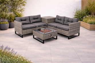 Premier Ivy Grey Firepit Rattan Corner with Storage