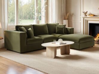 Premier Mayfair 4 Seater Sofa with Reversible Footstool Khaki Green Velvet