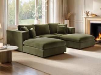 Premier Ledbury U Shape Corner Sofa Bundle Khaki Green Velvet