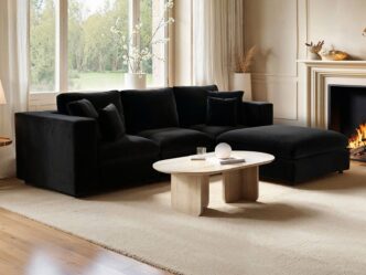 Premier Mayfair 4 Seater Sofa with Reversible Footstool Black Velvet