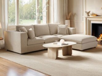 Premier Mayfair 4 Seater Sofa with Reversible Footstool Beige Boucle