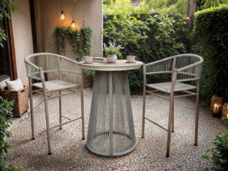 Premier Diamond Round Table & Lita Chairs Garden Bar Set White