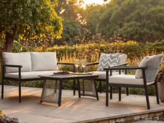 Premier Corona 4 Piece Garden Sofa Set with Coffee Table Grey & Dark Brown