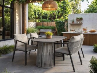 Premier Diamond Oval Garden Dining Table Grey with Lynden Chairs Set of 4 Dark Brown
