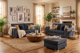 Premier Finch 3 & 2 Seater Sofas with Footstool Charcoal