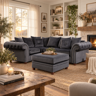 Premier Belmont Small Corner Sofa Granite with Footstool - Left Handed