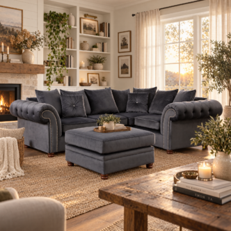 Premier Belmont Small Corner Sofa Granite with Footstool - Right Handed